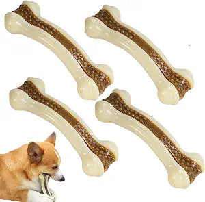 Dog Chew Toys for Aggressive Chewers, 4 Pack Beef Flavor Tough Dog Bones for Large/Medium Breed Dogs, Nylon Pet Teething Toys