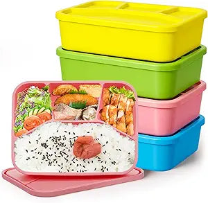 Ziliny 4 Pcs Silicone Bento Box Reusable Lunch Container Smooth Leak Proof Lunch Box Rectangle Bento Boxes for Adult Work Travel Food Meal Compartment Storage, 4 Colors (Bright Colors 2)