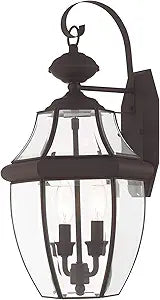Livex Lighting 2251-07 Monterey 2 Light Outdoor Bronze Finish Solid Brass Wall Lantern with Clear Beveled Glass, 20.25" x 10.5" x 20.25"