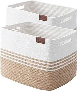Storage Baskets, 42L*2 Pack Storage Baskets for Organizing, Laundry Basket for Closet,Cotton Rope Blanket Basket for Storage, Toy Storage Basket for Living Room, Laundry Room, Bedroom-Jute