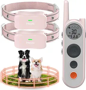 Htcuto Wireless Dog Fence System for 2 Dogs, 856 Acre Electric Wireless Fence for Dogs with 2 Collars Perimeter Dog Collar Boundary Safe Pet Containment System Large Dog Training Collar with Remote