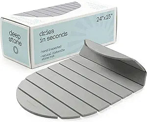 Deepstone Foldable Stone Bath Mat  Large Diatomaceous Earth Mat, Quick Dry with Non-Slip Base, Water Absorbing Bathroom and Shower Stone Mat, Easy to Clean (24 x 15), Grey
