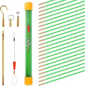 32.5FT Fiberglass Running Electrical Wire Cable Glow Rods Wire Pulling, Fish Tape Set with Accessories, Green