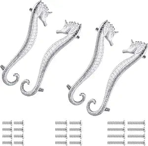 4 Pcs Seahorse Cabinet Knobs, Silver Metal Coastal Drawer Pulls