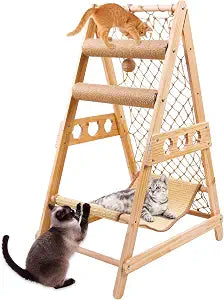 Cat Tree Ladder, Ladder Cat Tree with Hammock Scratching Post Climbing Web and Danging Sisal Ball, Cat Ladders Can Accommodate Multiple Cats and Can be Removed by The Window