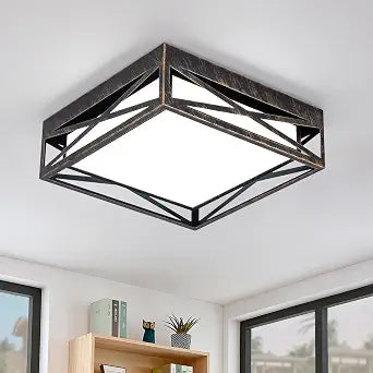 Oil Rubbed Bronze LED Ceiling Light Fixtures,Square Farmhouse Industrial Flush Mount Hallway Ceiling Light,Close to Ceiling Light for Bedroom Porch Stairway (Square,6000K,Oil-Rubbed Bronze)