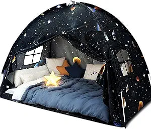 Twin Bed Toddler Canopy Tent, Kids Indoor Canopy Space Galaxy Sleep Tent | Twin Size Bed Tents Canopy Playhouse Privacy Blackout Bunk Floor Tents Indoor for Boys Girl Birthday, Christmas House Gift
