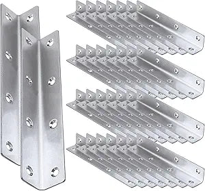 30PCS 304 Stainless Steel Corner Brace for Wood, Heavy Duty Long L Brackets, L Lock Mounting Bracket for Repairing and Reinforcing Wood Cabinets Furniture,(Silver,4X1X1IN)