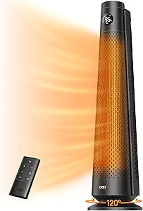 DREO Space Heater Large Room, 30" Electric Heaters with Remote, 120┬░ Oscillation, Adjustable Thermostat, 5 Heat & 3 Fan levels, 8 Safety Protections, 25dB Quiet, 1-12H Timer, Heater for Office, Black