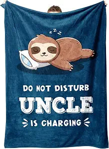 Funny Gifts for Uncle, Uncle is Charging Sloth Blanket, Birthday Gifts for Uncles from Niece Nephew, Uncles Gift for Fathers Day Christmas, Soft Sloth Throws Blanket for Uncle 60" x 80"