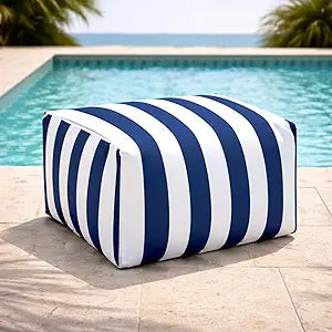 Briwooody Outdoor Bean Bag Chair Lounger Ottoman for Adults, Waterproof Marine Beanbag Chair Ottoman for Boat, Poolside Lounge Seating for Outside Patio Furniture (Blue,White Stripes)