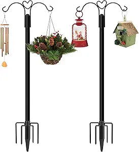 XDW-GIFTS Shepherds Hooks for Outdoor, 2-Pack 108 Inch Heavy Duty Bird Feeder Pole, Garden Pole for Hanging Plants, Lantern, Hummingbird Feeder, Hanging Plant Stand with 5 Base Prongs