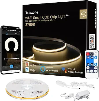 Tatazone Smart White COB Led Strip Light with App and Remote, 32.8ft 2700K Bright Warm Color WiFi COB Light Strip Compatible with Alexa Google, Dimmable Indoor Led Lights for Mirror, Cabinet, Kitchen