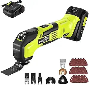 SnapFresh Oscillating Multi Tool Cordless, 20V DIY Tool Kit, 6 Speed, 3.2Oscillation Angle, Quick-Lock Replaceable, 24pcs Accessories, Battery & Fast Charger, For Scraping, Blades Sanding, Cutting