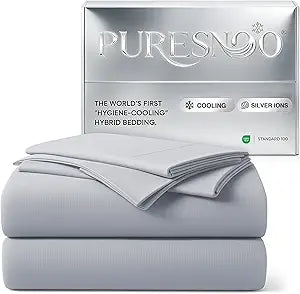 Cooling Sheet Set, Breathable & Ultra-Soft Silver Infused Bed Sheets Set for Hot Sleeper, Silky Smooth with Self-Cleaning Silver Yarn That Stays Fresh 3X Longer for Sensitive Skin (Twin XL, Gray)