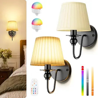 6000mAh Battery Operated Wall Sconces Set of 2, Black, 10.6 Inch
