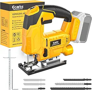 Ecarke Cordless Jig Saw Compatible With Dewalt 20V Battery, 4 Orbital Sets, 6 Variable Speeds Control, Dust-Blowing, 45 Bevel Cuts, LED Light and 6PCS Blades for Straight Curve Cutting, Tool Only