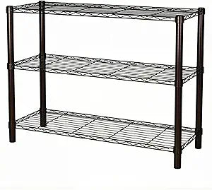 Standing Shelving Units, 36" W x 14" D x 32" H Metal Storage Shelves, Adjustable Carbon Steel Wire Shelving Rack Display Shelf for Garage Bathroom Kitchen Home Office (3-Tiers, Black)