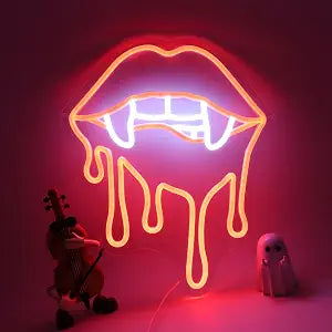Vampire Fangs Neon Sign, Red Lips LED Light for Halloween Wall Decor, Horror Gothic Neon Sign for Bedroom, Bar, Vampire Theme Party Decorations