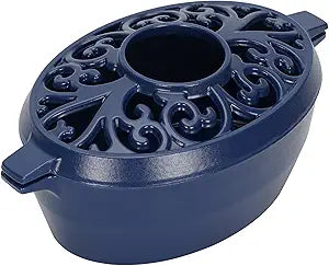 Wood Stove Steamer - 2.5 Quart Wood Stove Humidifier, Full Porcelain Enamel Coated Cast Iron humidifier for Rust Proof, Matte Black Finish with Lattice Top Blue