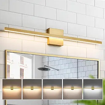 Epinl Gold Vanity Lights for Bathroom - 31.5 inch Brushed Gold Bathroom Light Fixtures Over Mirror 22W LED Dimmable Wall Sconce Lighting Fixture 5CCT Vanity Light Bar for Bathroom Bedroom