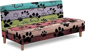 GLENLCWE Stretch Armless Sofa Cover Paw Print Foldable Futon Mattress Covers with Elastic Bottom Wood Grain Soft Non-Armrest Couch Furniture Protector for Loveseats Living Room
