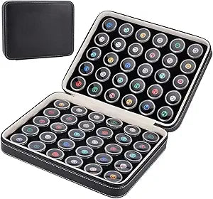 BENECREAT 60 Pcs Closeable Gemstone Collection Storage Box with Foam Insert, 1.2x0.6 Inch Plastic Gem Jars, Display Tray Set for Loose Diamond Collectibles Crystal, Diamond Display Case