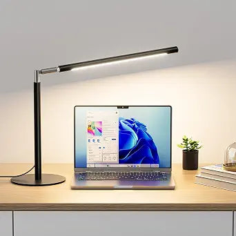 SIBRILLE Metal LED Desk Lamp, 16" Dimmable Desk Light with Base, 15W 1200LM, Adapter Included, Color & Brightness Adjustable, Modern Tall Table Lamp for Home Office Reading Study Task Laptop, Black