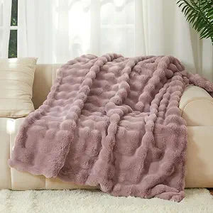 The Malibu Blanket - LuxeComfort Faux Fur Bubble Blanket 50"x60" Purple Dusk - Luxuriously Soft, Elegant, Reversible Design, Home Dcor, Picnics, and Travel (Purple Dusk, Throw 50x60)