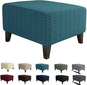 MAXIJIN Jacquard Ottoman Cover Slipcovers Folding Storage Stool Furniture Protector Cover Soft Thick Rectangle Foot Rest Slipcover with Elastic Bottom (Ottoman Large, Peacock Blue)
