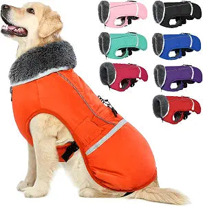 QBLEEV Warm Dog Coat Reflective Dog Jacket, Waterproof Dog Winter Coat Turtleneck Dog Clothes for Cold Weather, Thick Fleece Dog Snowsuit Christmas Dog Vest Pet Apparel for Small Medium Large Dogs L