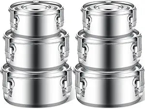 Zopeal 6- Piece Stainless Steel Food Storage Containers with Lids Leakproof Metal Lunch Boxes Stackable Reusable Canisters for Camping Trips Picnic Snacks Salad Soups, 3 Sizes(22oz, 34oz, 54oz)