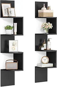 VASAGLE Set of 2 Corner Shelves Wall Mount, 4-Tier Floating Bookshelves