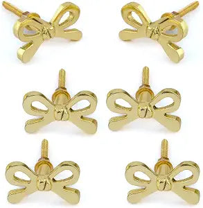 Perilla Home Set of 6 Brass Bow Knobs for Cabinet & Drawers Decorative Bow Knobs for Home Kitchen Cabinet Hardware Cupboard Metal Knobs Bow Knobs for Dresser Wardrobe and Drawer Pulls