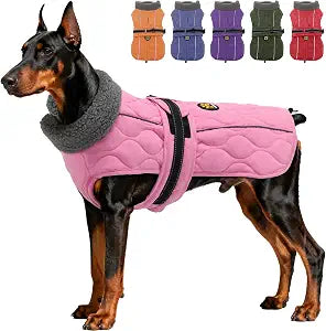 Dog Coat Winter, Waterproof Quilted Dog Jacket for Cold Weather, Reflective Adjustable Puppy Winter Coat, Warm Turtle-Neck Pet Fleece Snow Jacket for XX-Large Dogs, NewPink XXL