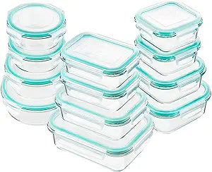 Bayco Glass Food Storage Containers with Lids, [24 Piece] Meal Prep, Airtight Bento Boxes, Leak Proof (12 lids & 12 Containers) - Blue