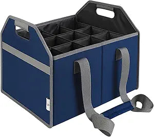 12 Bottle Wine Carrier Bag Collapsible Reusable with Strap for Liquor Champagne Beer Glasses Storage Shopping Travel (Navy Blue)