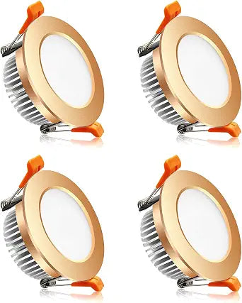 3 Inch LED Recessed Lighting, 5W Dimmable Downlight (40W Halogen Equivalent), 3000K Warm White Ceiling Light, CRI 80, Gold Trim with LED Driver, 4 Pack