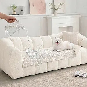 Waterproof Sofa Covers for Pets, Non Slip Fuzzy Couch Cover, Dog Furniture Bed Protector, Soft Plush Sofa Slipcover (Beige, 29"x83")