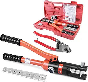 BLIKA Hydraulic Crimping Tool With Cutter, Hydraulic Hand Crimper Tool with 8 Pairs of Dies 12AWG-8AWG for 1/8''-3/16" Stainless Steel Cable Railing Kit, Battery Cable Ends Terminals