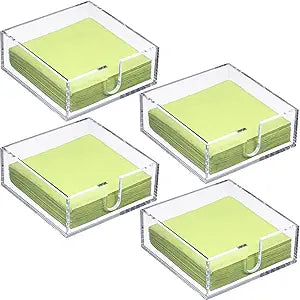 Acrylic Cocktail Napkin Holder for Table, Clear Beverage Napkin Holder Square Rectangle for Dinner, Kitchen, Bathroom, Restaurant, Bar (4 Pieces, 5.5 x 5.5 Inch)