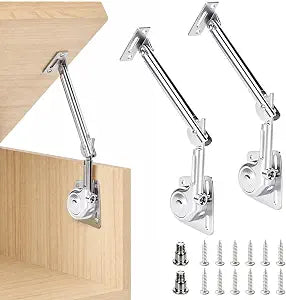 2PCS Hydraulic Lid Support Hinge, 100 Adjustable Soft Close Stay Put Gas Spring for Overhead Cabinet Door, Flip Up Hardware, Zinc Alloy Cabinet Lift Support