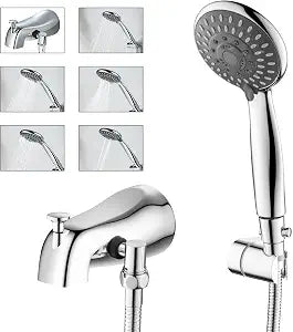 Chrome Tub Spout with Diverter, 5 Settings All Metal Bathtub Faucet with Spraye High Pressure Bath Tub Spout Faucet Set