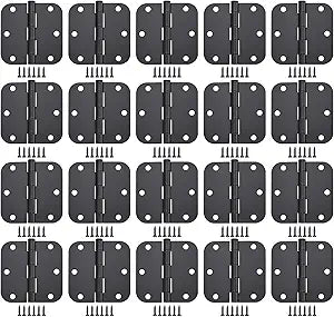 Matte Black Door Hinges 20 Pack 3x3 Inch Interior Door Hinges for Doors Rounded 5/8" Radius Corners Iron Hinge Door Round Hinge Hardware