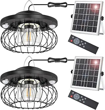 ropelux Solar Shed Light Outdoor Indoor, Bright 2000LM 5 Modes (Daytime Available) Lamp with 3 Color Temps Dual Motion Sensor Remote, Hanging Pendant Lights for Gazebo Barn Garage Shop, 2 Pack