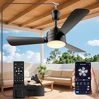 PBLALA 28" Gazebo Fan with Light,Plug in Ceiling Fan Light,Outdoor Ceiling Fan with Light,Hanging Fan with Hook,35W 3000-6500k,Remote/APP Control,Portable Fan Light for Patios,Porch