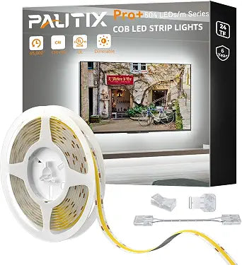 PAUTIX COB LED Strip 24ft/7.5m,Dailylight White LED Strip Lights 6000K,Super Bright Dimmable LED Tape Light,DC24V LED Lights for Bedroom,Kitchen,Under Cabinet(Power Supply&Controller Not Included)