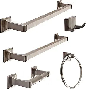 SENTO Cellar Classic Bathroom Accessories Set, Heavy Duty Metal Bath Hardware Set Wall Mounted, Includes Robe Hook, Toilet Paper Holder, Towel Ring, 18 & 24 Towel Bar (5-Piece, Satin Nickel)