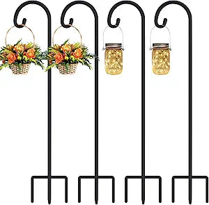 FEED GARDEN 48 Inch Small Shepherd Hooks for Outdoor, Garden Hook for Lanterns, Sheperd Hooks for Hanging Plants, Bird Feeders, Solar Lights, Mason Jars, Weddings Decor, 4 Pack