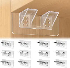 12 Pcs Punch Free Shelf Support PegSelf Adhesive Support Shelf BracketStrong Load Bearing for Shelves Kitchen Cabinet Book Closet
